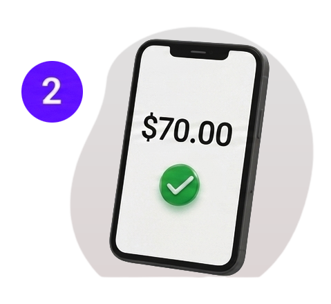 Customer pays securely through phone